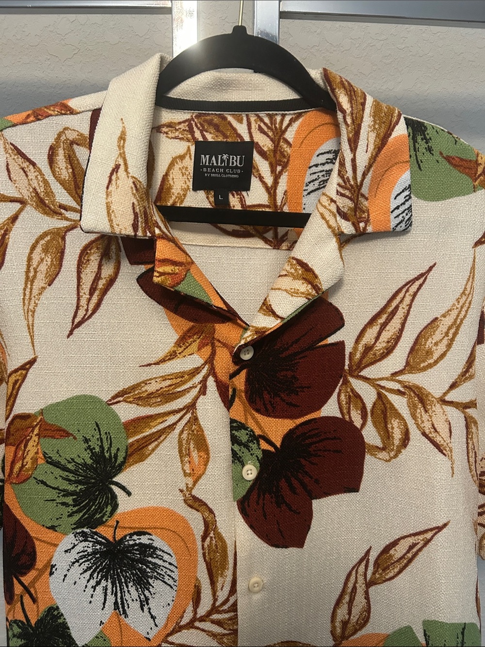Malibu Men's Short-Sleeve Hawaiian Shirt - Cream with Green & Orange Floral